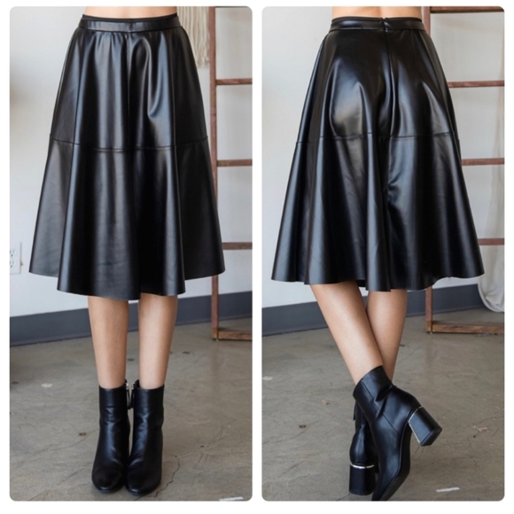Dresses & Skirts - Faux Leather Midi Heavy Duty Black Skirt✨️